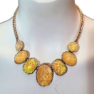 Vintage Fashion Jewelry Sunburst Gems Necklace and Earrings Set